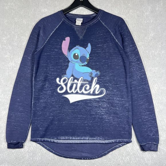 Walt Disney Store Stitch Sweater Women Medium Blue Long Sleeve Pullover Crewneck - Picture 1 of 8